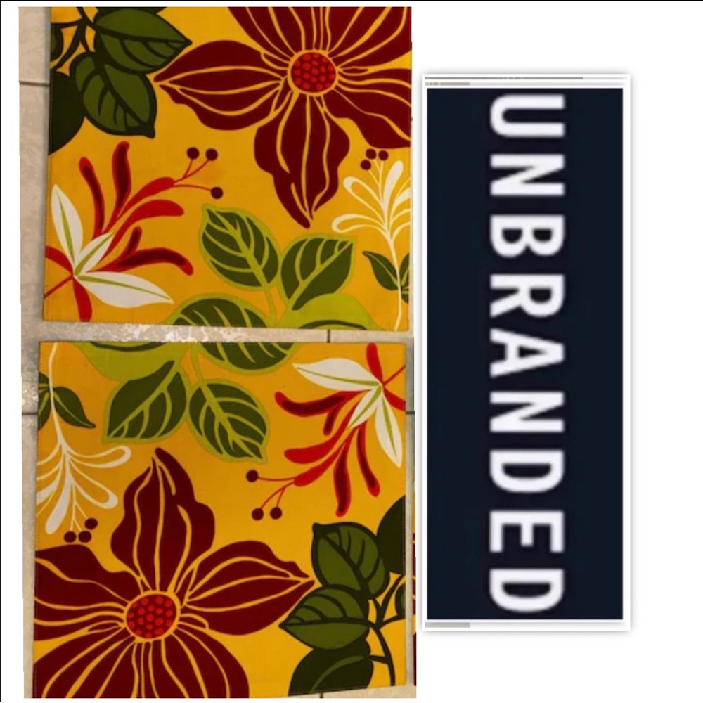 UNBRANDED Square Mustard Floral Indoor / Outdoor Placemats Set